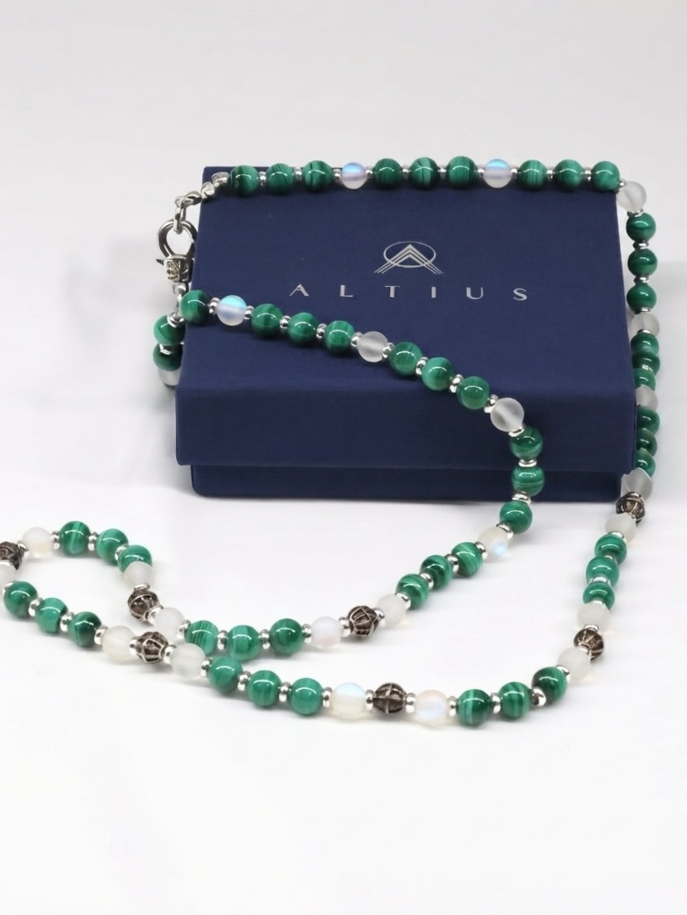 Altius Zambian Malachite & Quartz Beaded Necklace • 24" • Handmade
